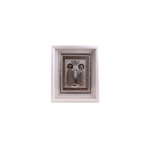 Икона 28х33 Петр и Феврония киот, серебрение, золочение #166293