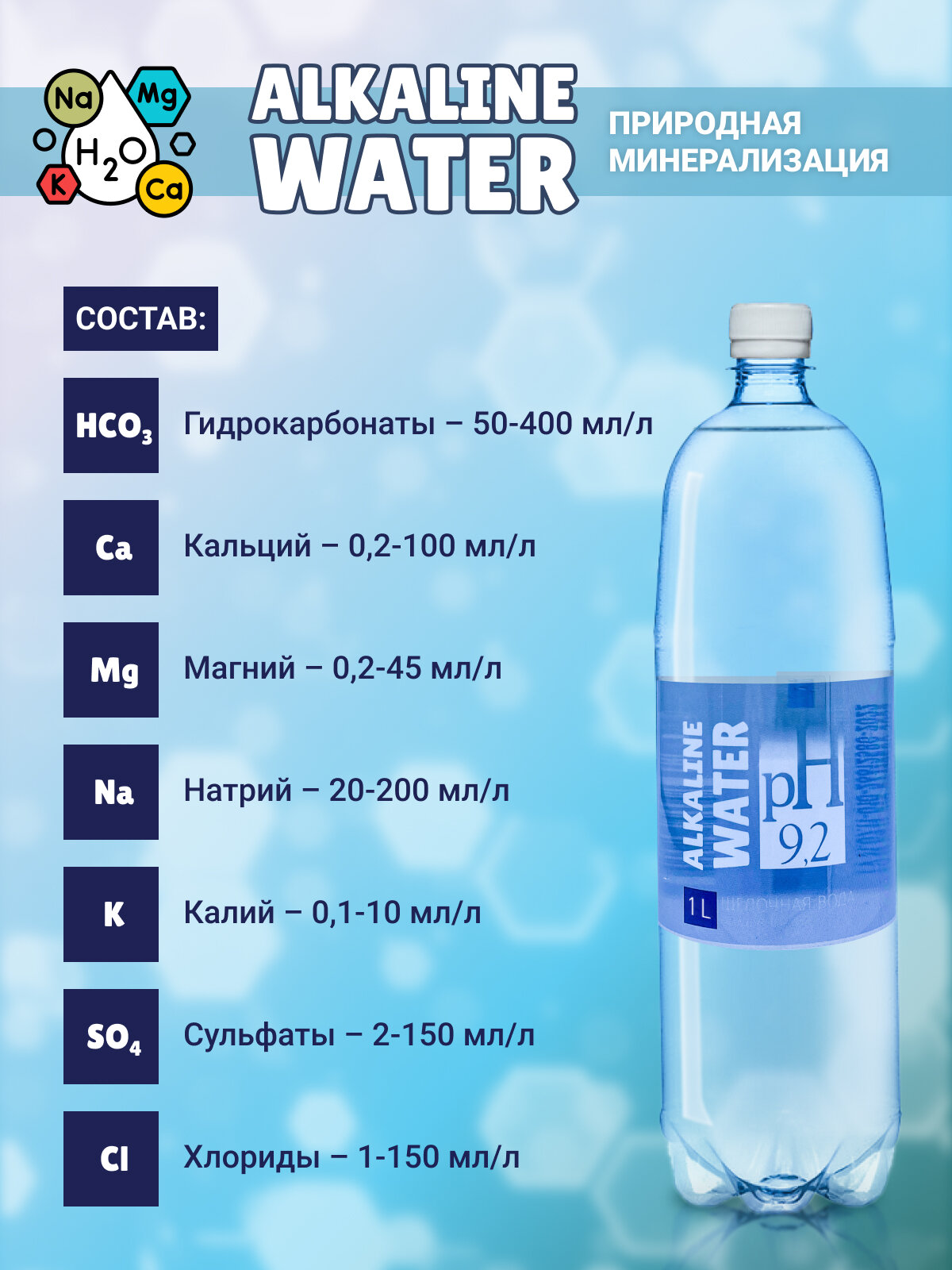 Питьевая щелочная вода pH 9,2 негазированная 6 шт по 1 л Alkaline water - фотография № 3