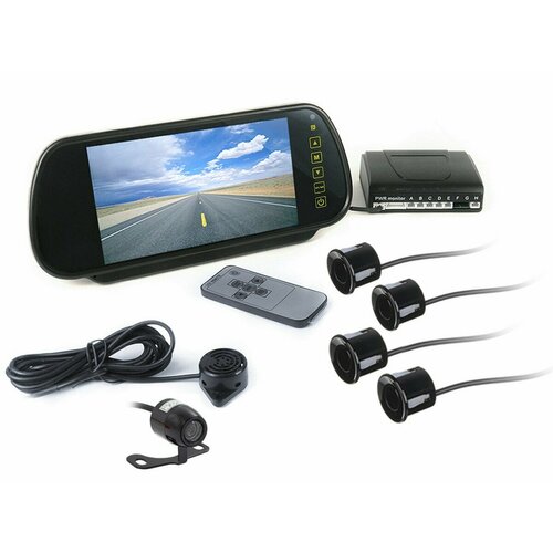 Комплект парктроников MasterPark 608-4-PZ с камерой четырьмя датчиками и цветным монитором в зеркале 7 дюймов 757200₽