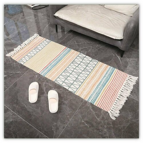 Хлопковый коврик для дома 600*1500мм с бахромой на пол в спальню, гостиную / Прикроватный / Комнатный 1