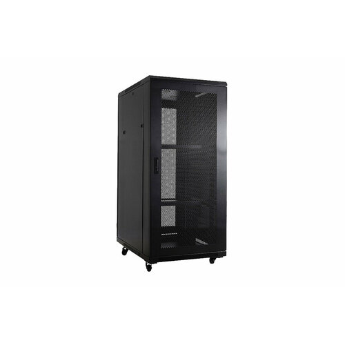 [W27U100R-M] Рэковая стойка Wize Pro [W27U100R-M] 19”, 27U, 600х1000 мм, передняя и задняя двери металлические перфорированные, колеса, рэковые гайки: 20 шт, макс. вес нагрузки 800 кг, сталь, черный (3 места)