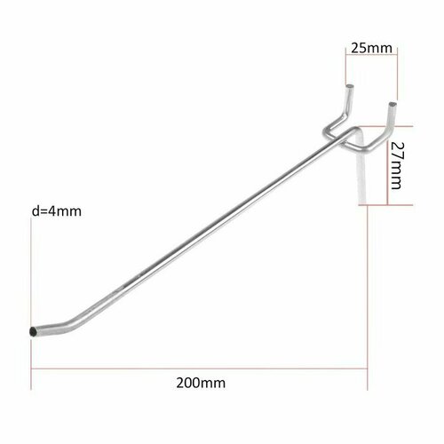 Крючок одинарный для металлической перфорированной панели, L=200мм, d=4мм, шаг 25мм (комплект из 40 шт) крючок одинарный для металлической перфорированной панели шаг 25 мм d 6 мм l 100 мм цвет хром комплект из 20 шт