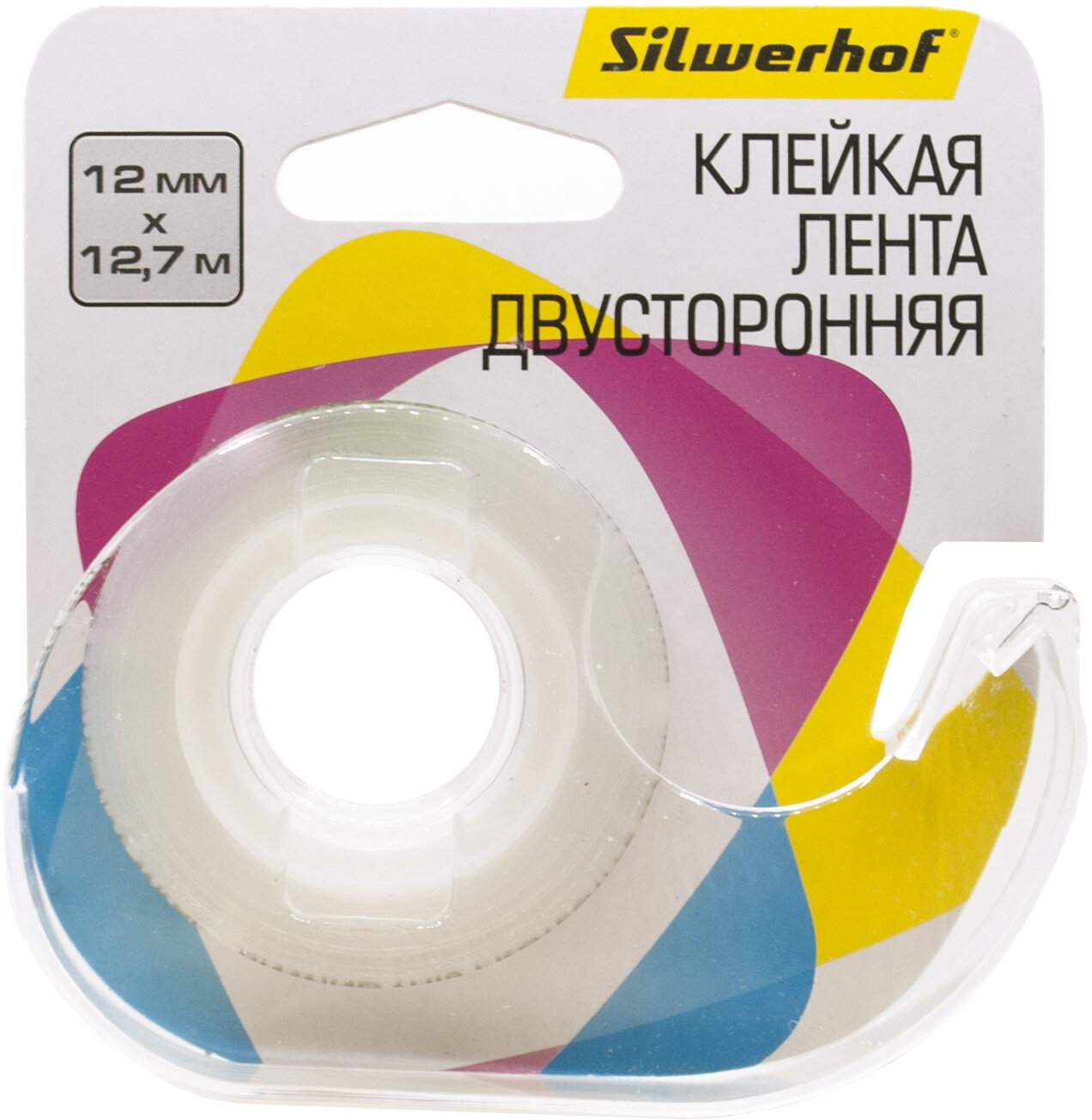 Клейкая лента двухсторонняя Silwerhof прозрачная шир.12мм дл.12.7м полипропилен на диспенсере 2 штуки