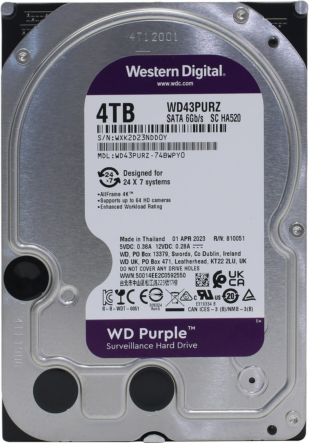 Жесткий диск Western Digital Purple 4TB 5400rpm, 256Mb (WD43PURZ)