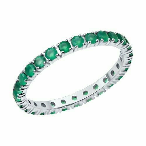 фото Кольцо diamant online, серебро, 925 проба, агат, размер 17, зеленый