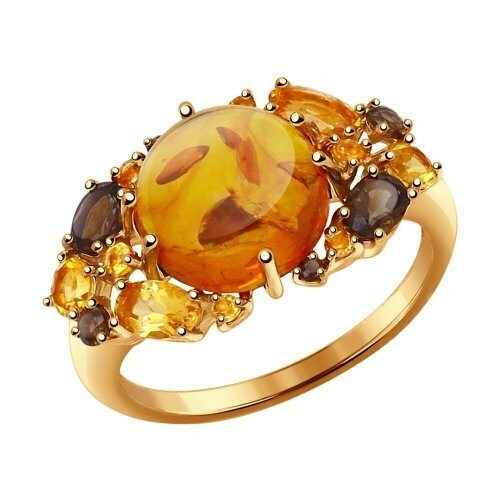 Кольцо Diamant online, красное золото, 585 проба, цитрин, раухтопаз, янтарь, размер 19, желтый