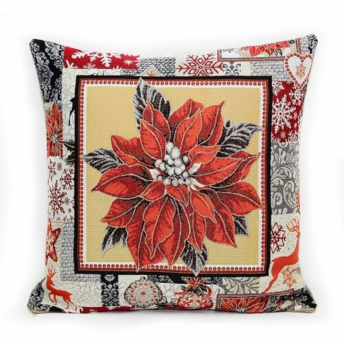 Наволочка новогодняя декоративная / интерьерная на подушку Рождественская звезда. 45х45 см гобелен