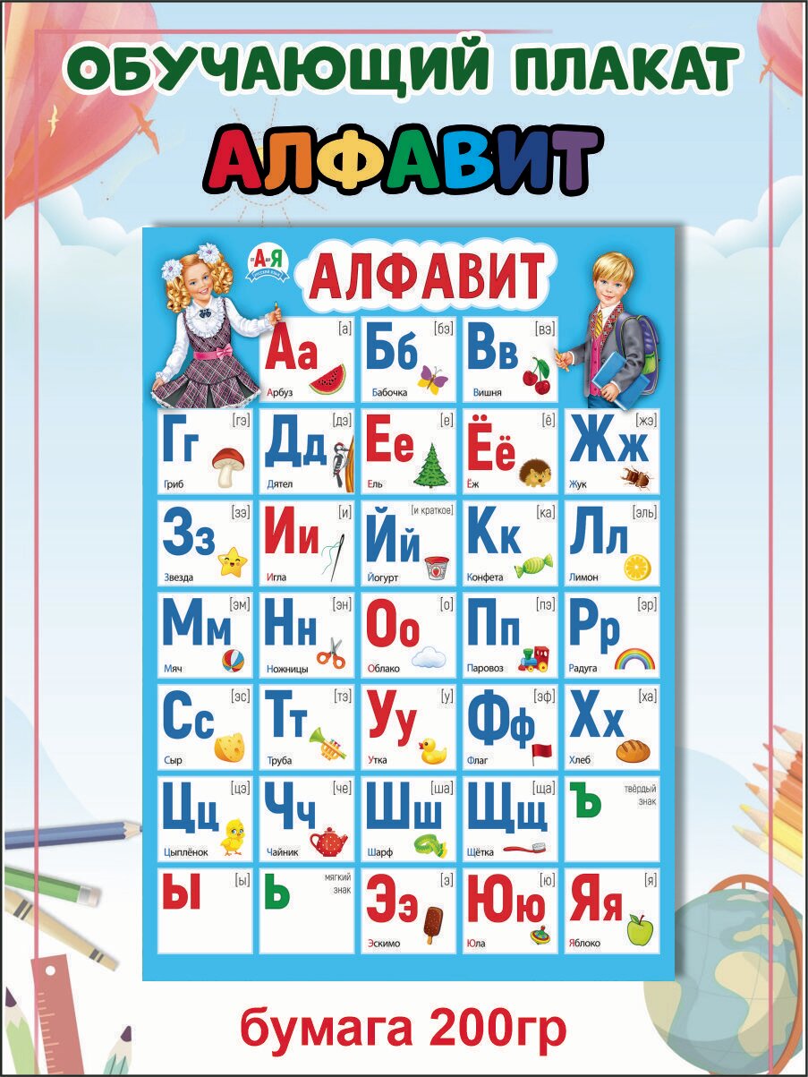 Плакат детский обучающий Алфавит А2