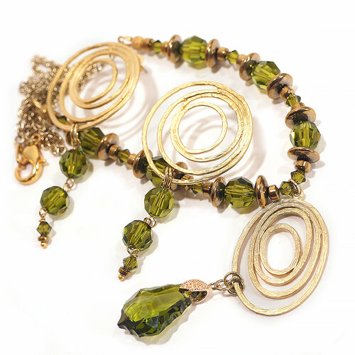 Комплект бижутерии Милор: колье, серьги, Swarovski Zirconia, металл, стекло, размер колье/цепочки 51 см, зеленый