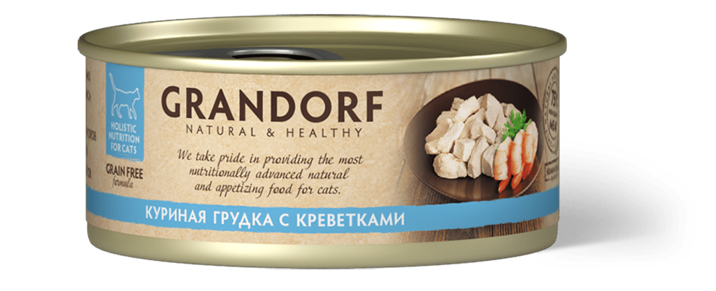 Влажный корм для кошек Grandorf с куриной грудкой, с креветками 6 шт. х 70 г