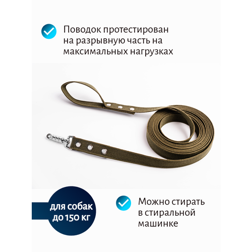 Поводок для собак с цилиндрическим карабином брезент 10 м х 30 мм (зеленый)
