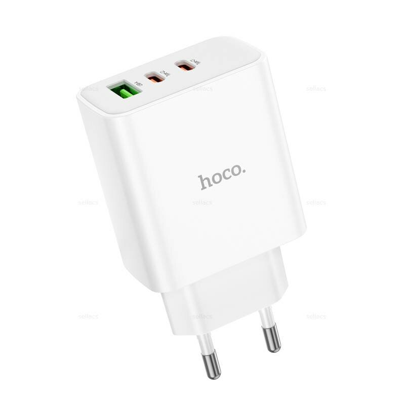 Сетевое зарядное устройство Hoco C126A, 1xUSB + 2xType-C, кабель Type-C To Lightning, QC 3.0, PD 40W, белый — фото 7