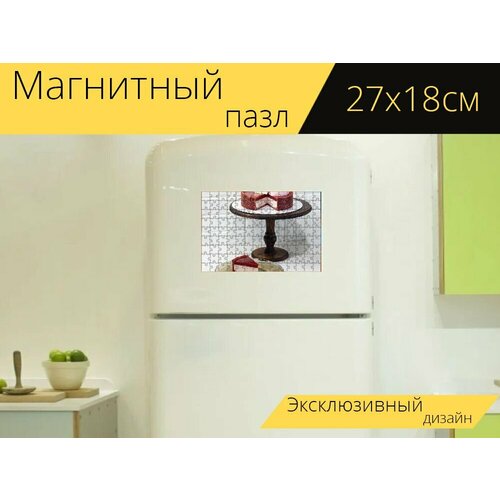 Магнитный пазл Красный вельвет, чизкейк, торт на холодильник 27 x 18 см.