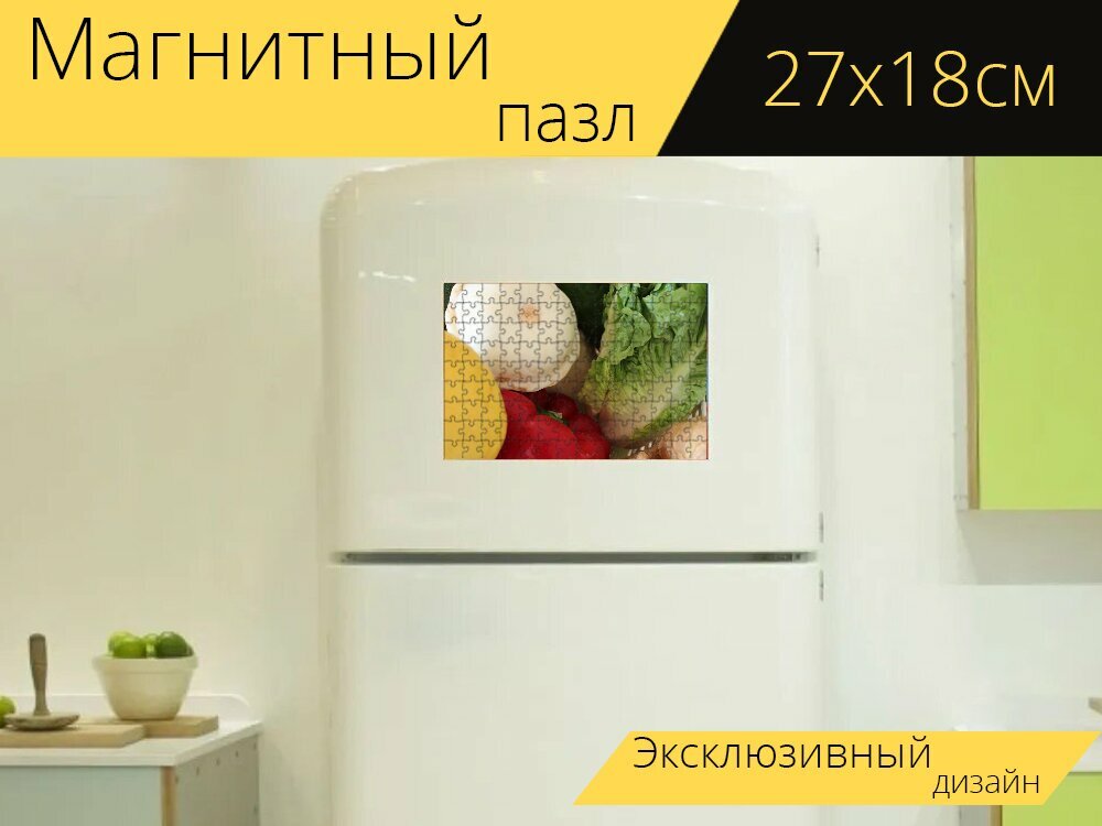 Магнитный пазл "Овощи, здоровый, еда" на холодильник 27 x 18 см.