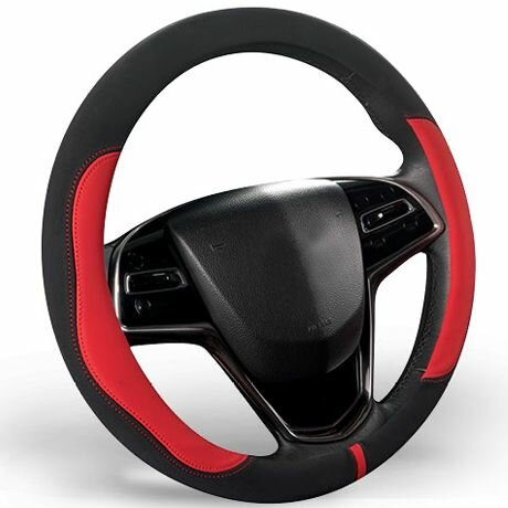 Оплетка на руль Шевроле Авео (2011 - 2020) седан / Chevrolet Aveo Замша (премиального качества) Черный с красным
