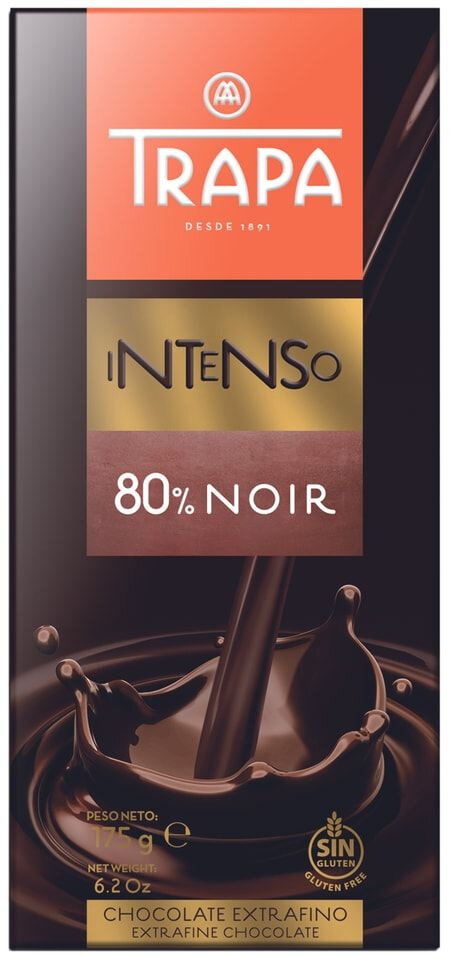 Горький шоколад Trapa «интенсо нуар» 80%, 175 г