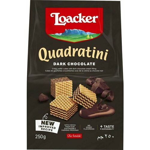 Вафли Loacker Quadratini Dark Chocolate 250г х 3шт