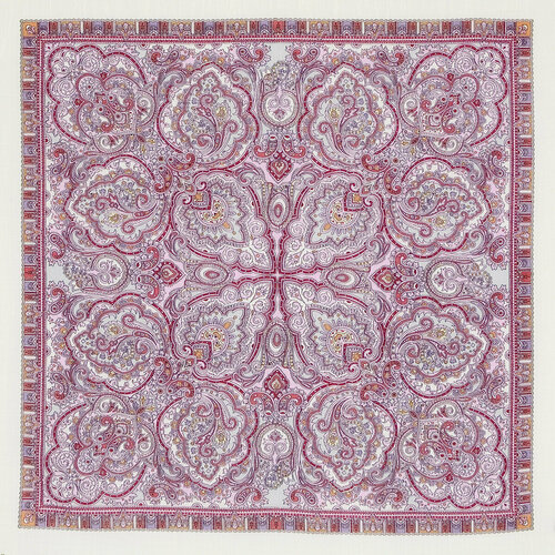 Платок Павловопосадская платочная мануфактура,89х89 см, розовый, желтый