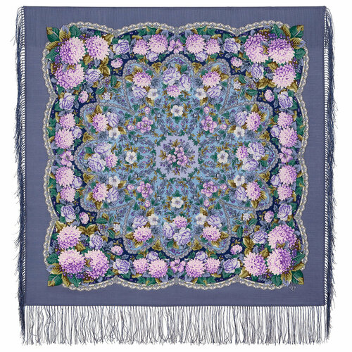 фото Платок павловопосадская платочная мануфактура,89х89 см, фиолетовый, розовый