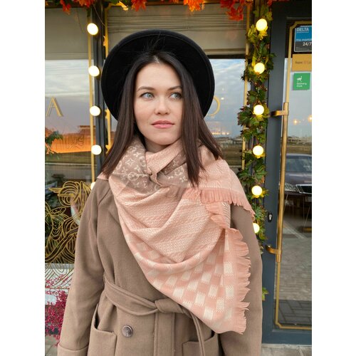 Палантин , 200х70 см, бежевый, розовый