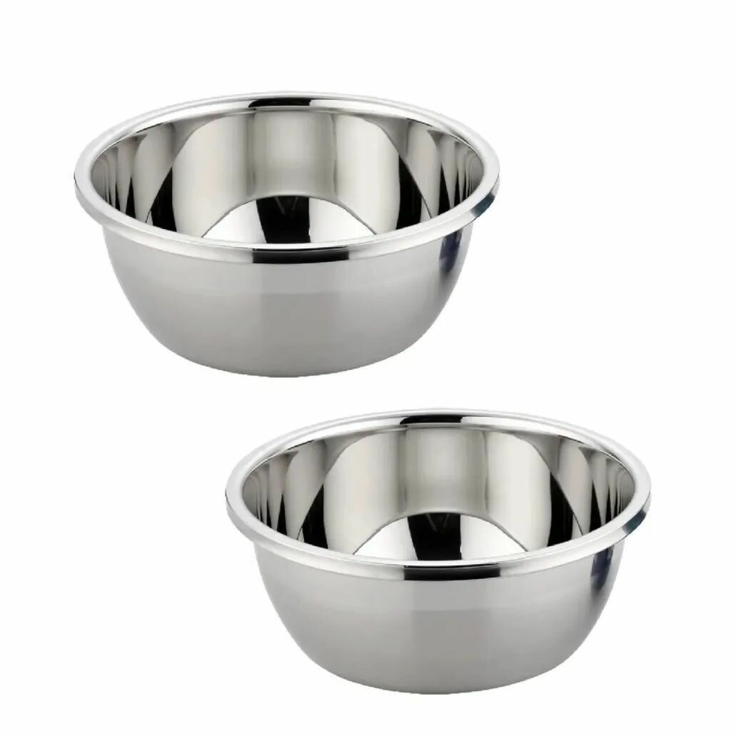 фото Миски из нержавеющей стали, набор 2 шт, диаметр 30 и 32 см / Миски металлические с толстыми стенками