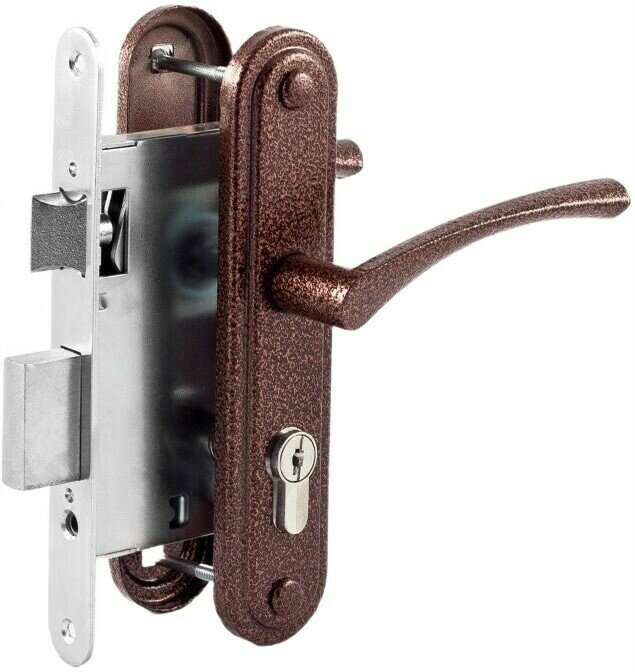 Врезной замок Омега ЗВ7 00-00000589, цилиндровый механизм, бронзового цвета, 4 ключа