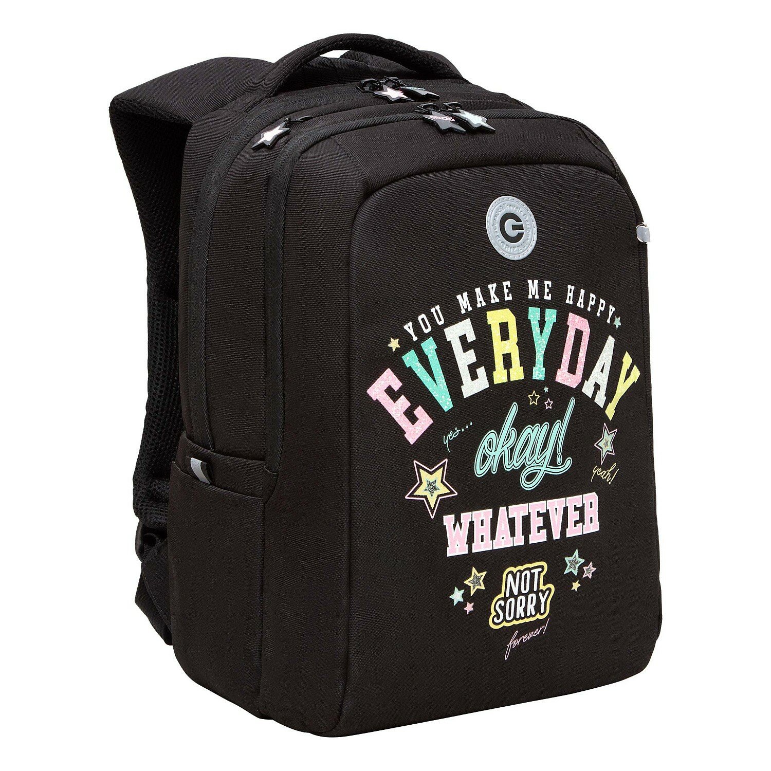 Школьный рюкзак GRIZZLY для девочек, RG-466-5 черный, 26х39х17