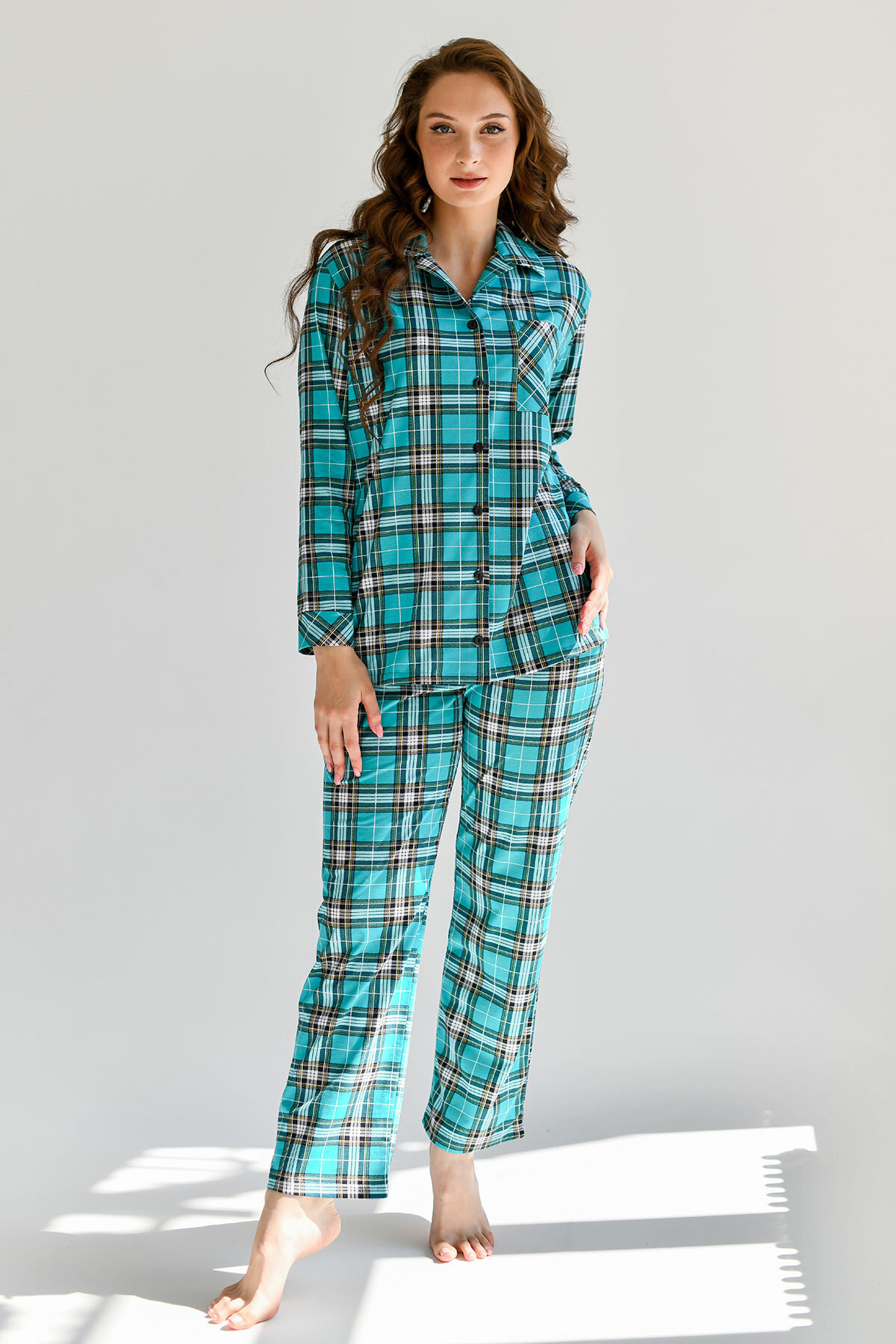 Женская пижама с брюками Комфорт Бирюзовый 48 Кулирка Оптима трикотаж - фотография № 1
