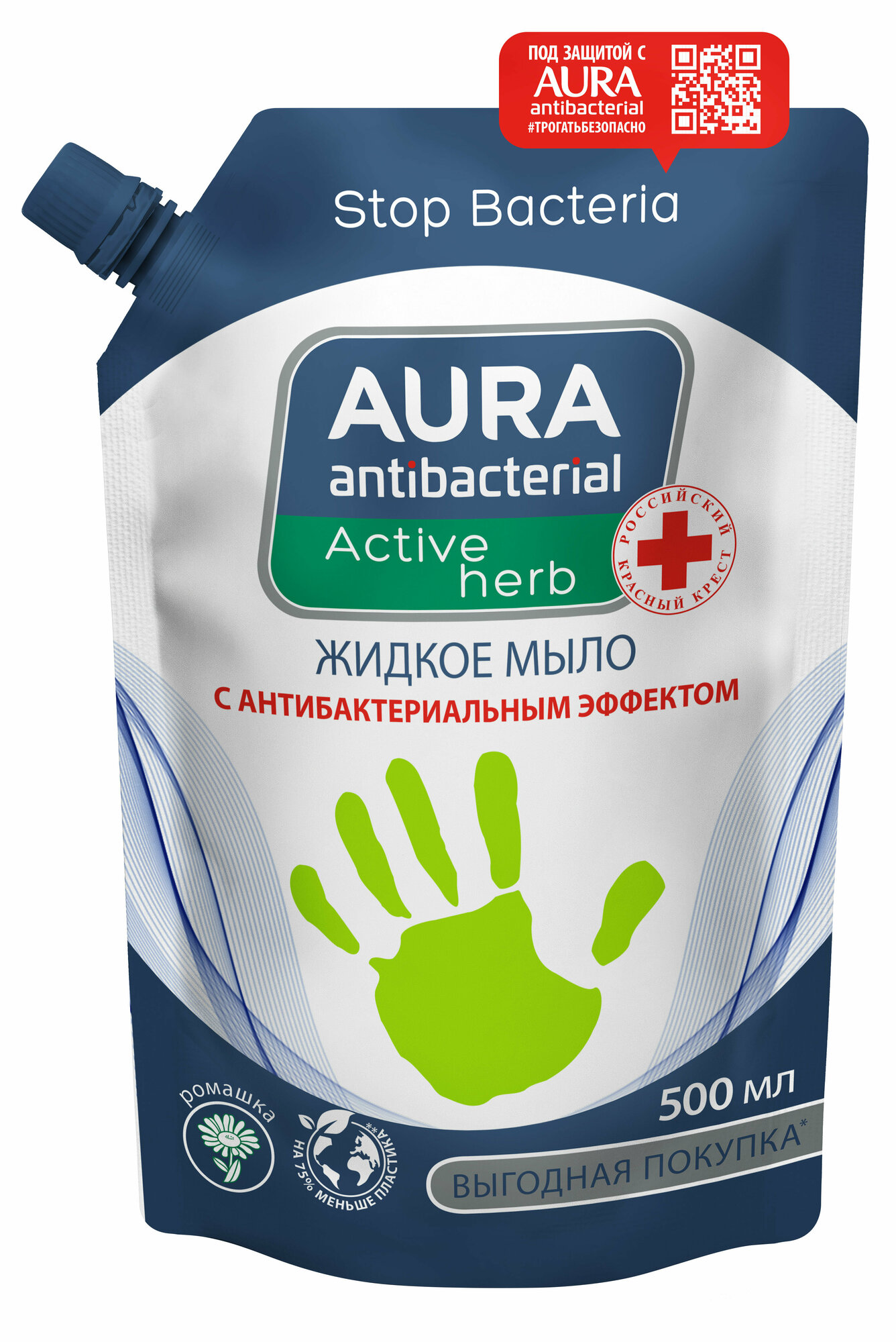 Aura Жидкое мыло с антибактериальным эффектом Ромашка дой-пак 500мл — фото 1