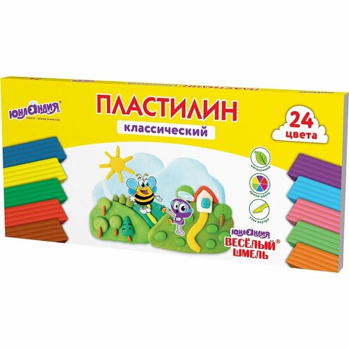 Пластилин 24 цвета Юнландия Веселый шмель, 480г, со стеком, 4 уп. (106433) степанова ирина веселый пластилин простые уроки лепки