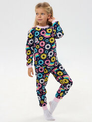 Хлопковая пижама без начеса, темно-синий, пончик, размер 122