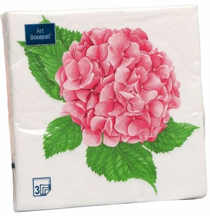Bouquet Art Салфетки Розовая гортензия, 3 слоя, 33 х 33 см, 20 шт