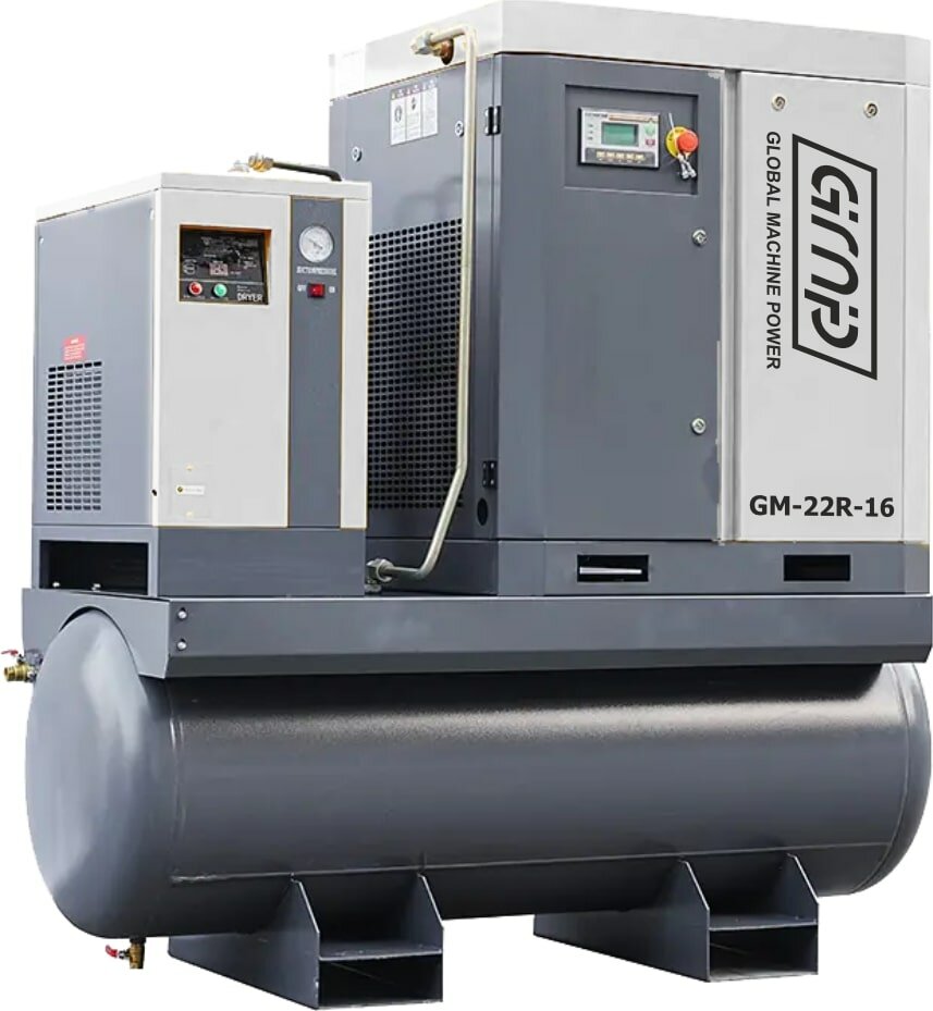 фото Винтовой компрессор GMP GM-22R-16-500D (для лазера,2300 л/мин,2.3 м3/мин, давление 16 бар,22 кВт, 30 л. с, электрический двигатель, ременной привод)