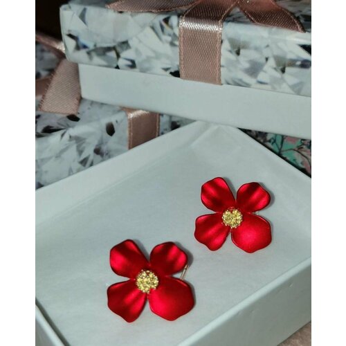 Комплект серег , красный