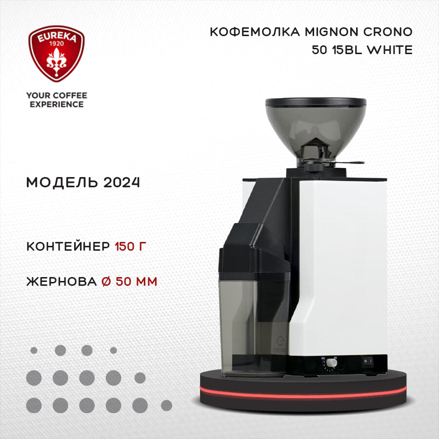 Кофемолка Eureka Mignon Crono 50 15BL 2024 White , электрическая профессиональная жерновая для дома и кофейни
