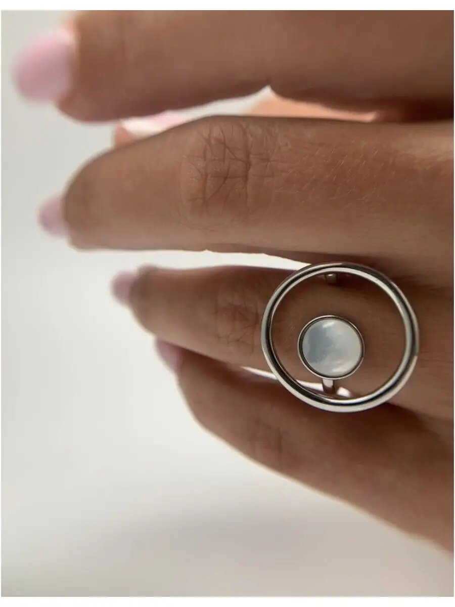 Кольцо, кошачий глаз, лунный камень, безразмерное, серый, серебряный
