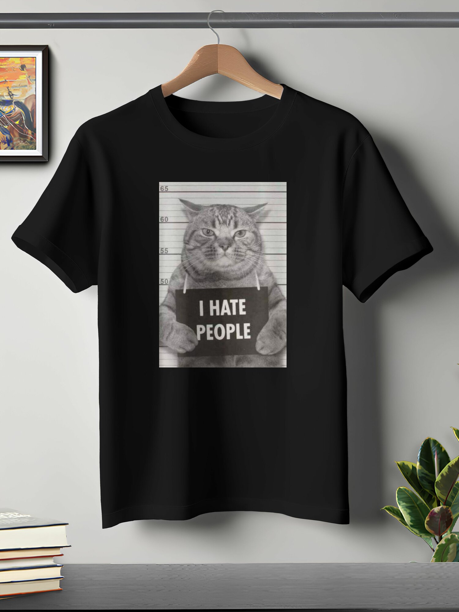 Футболка ONEQ унисекс 56-58 (3XL) размер с принтом Кот, черная, размер 3XL, черный