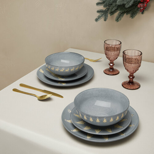 Новогодний набор керамической посуды на 4 персоны Arya Christmas Siberia 12 пр Серый 6430₽