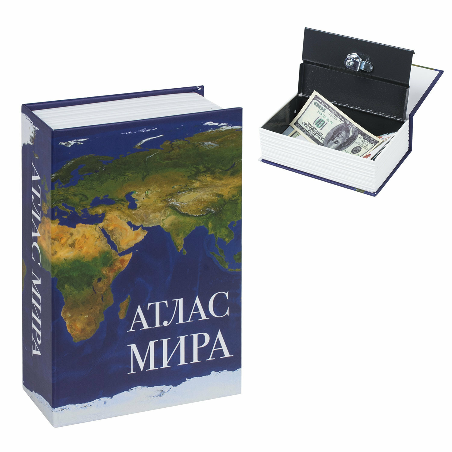 Сейф-книга "Атлас мира", 55х115х180 мм, ключевой замок, BRAUBERG, 291051 Набор - 1 шт.