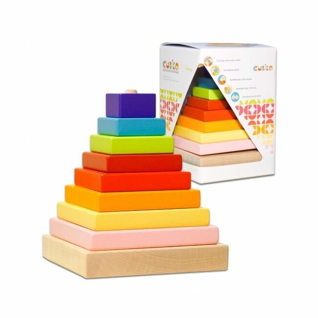 Пирамидка Cubika дерево, 9 деталей, разноцветная