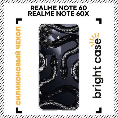 фото Чехол на realme note 60 / реалми нот 60 с принтом черные змеи, прозрачный bright case