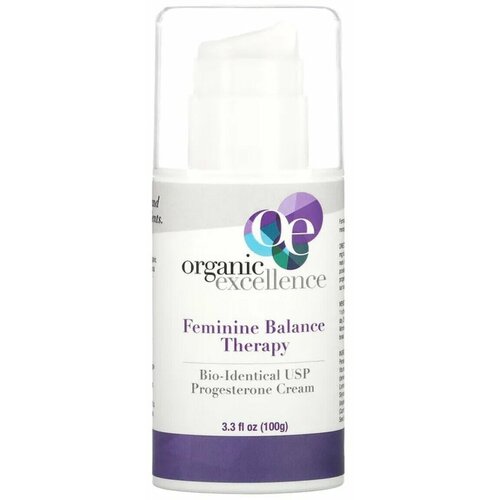 Organic Excellence, Feminine Balance Therapy, крем с прогестероном, прогестерон, с биоидентичным прогестероном USP, 100 г