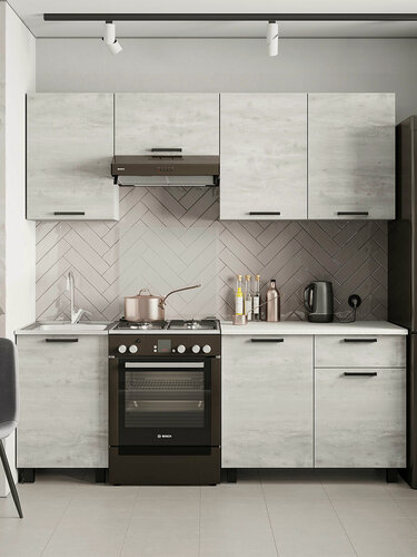 Изображение товара Кухонный гарнитур Сканди 2 м, мебель для дома и кухни, Белый / Бетон Пайн светлый / столешница Антарес