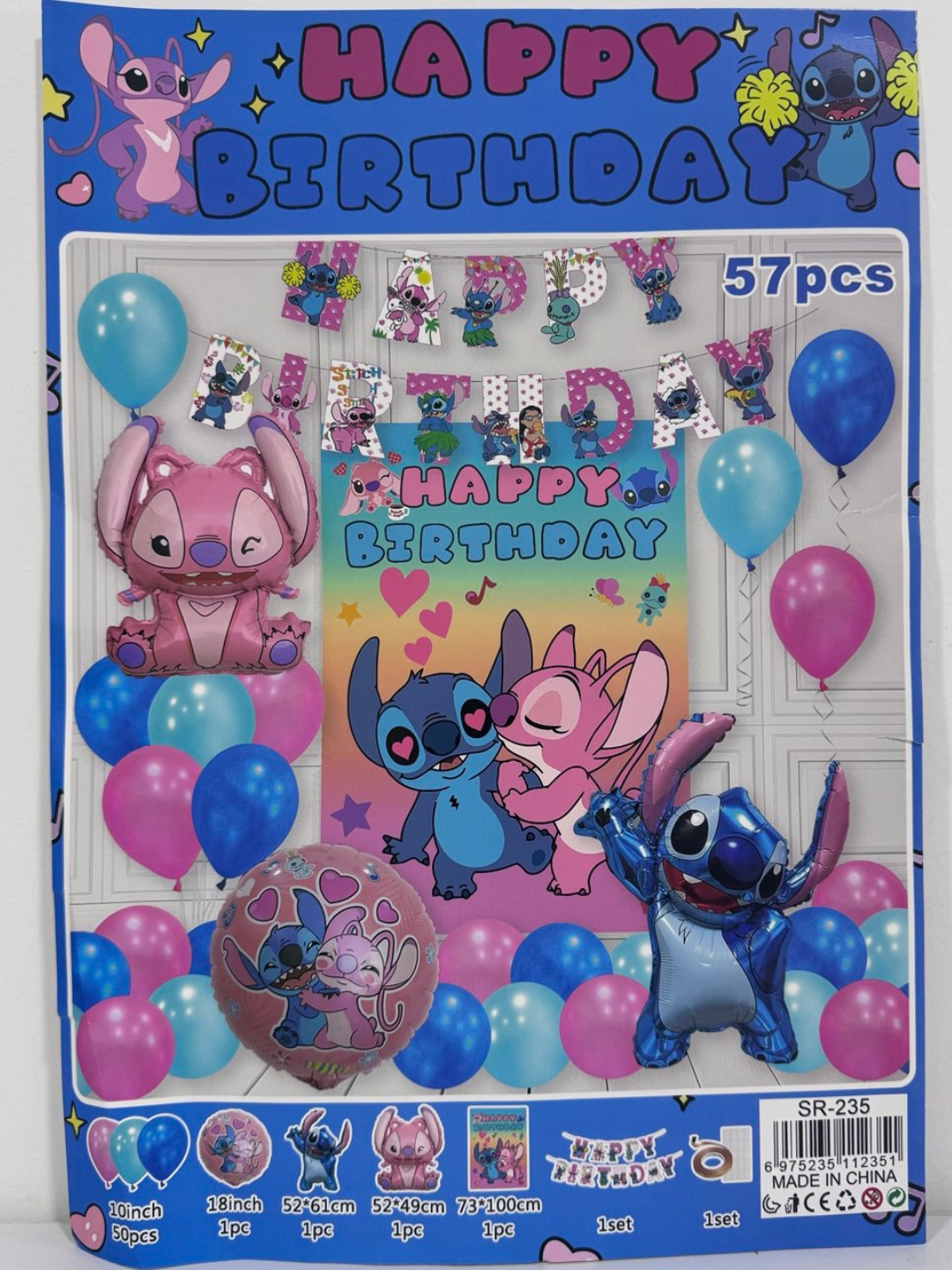 Набор для украшения дня рождения «Stitch & Angel», 57 предметов