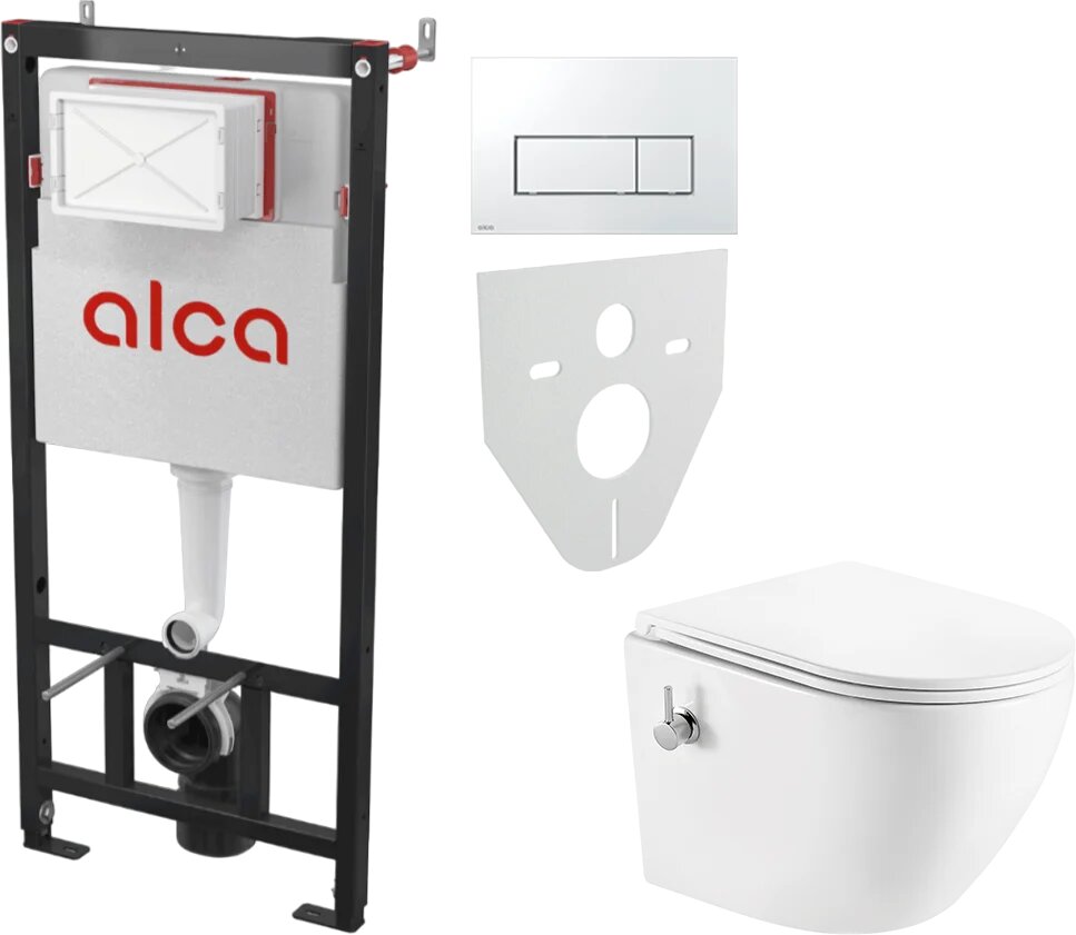 Комплект 2 в 1 Унитаз подвесной EvaGold K505B / Инсталляция с кнопкой AlcaPlast AM101/1120-4:1 RU M571-0001 цвет хром глянец