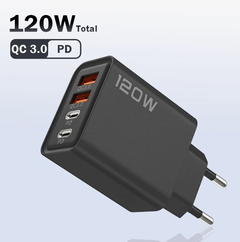 Зарядка головка универсальная 5V 65/120W USB+ 2Type C в розетку 220в