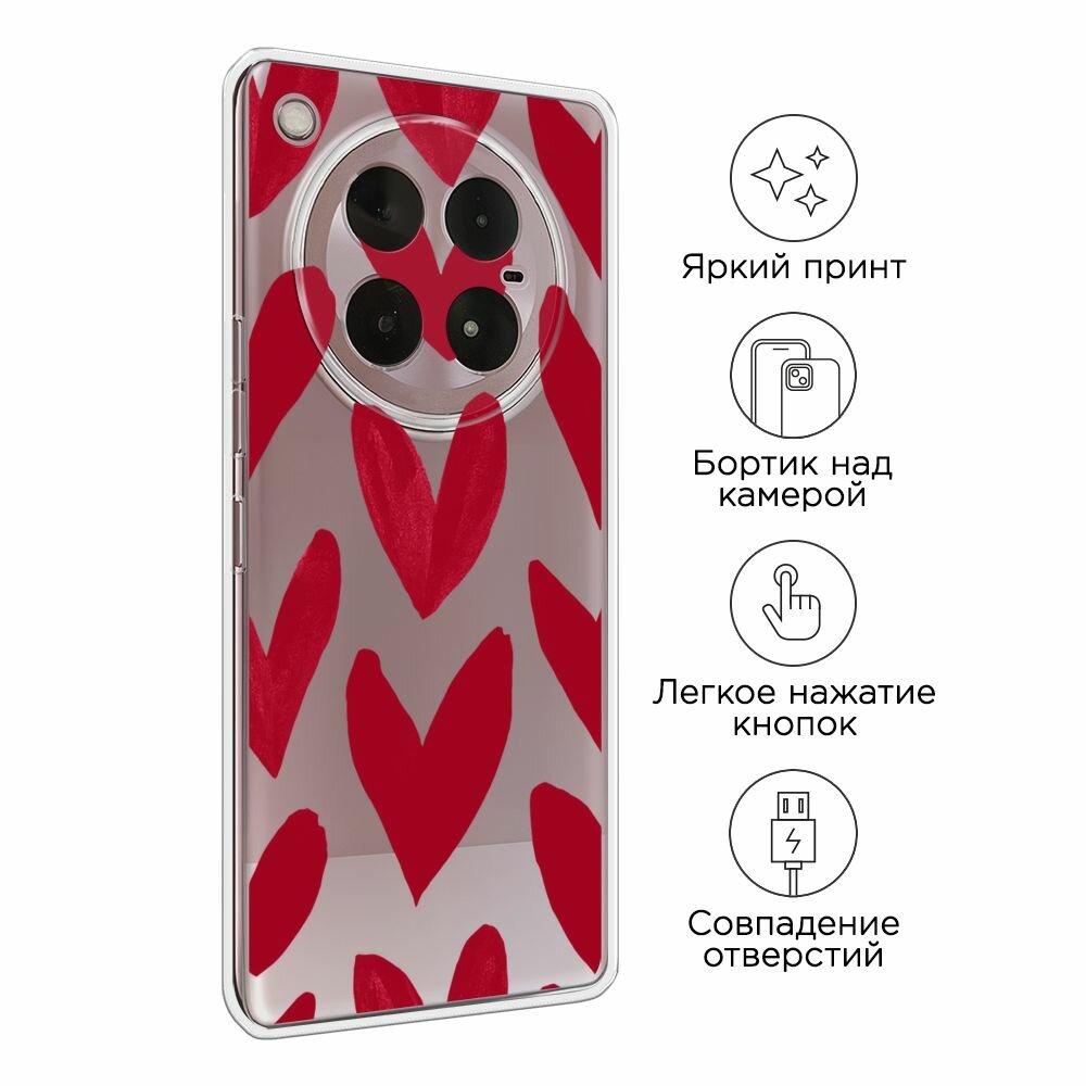 Чехол на Infinix Zero 40 4G / Инфиникс Зеро 40 4G с принтом "Красные сердечки рисунок - 14 февраля", прозрачный — фото 1