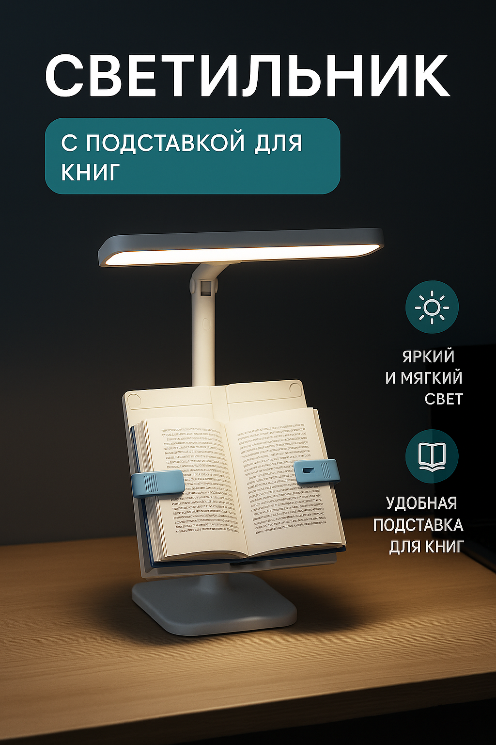 Многофункциональный Светильник. С Подставкой для Книг и Портативной Лампой