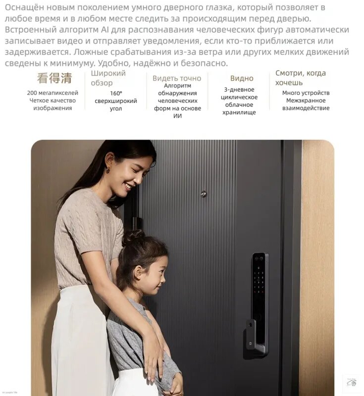 Умный дверной замок Версия кошачий глаз с большим экраном Xiaomi Smart Door Lock 2 Cat eye version XMZNMS12OD Mihome APP  HyperOS   Черный