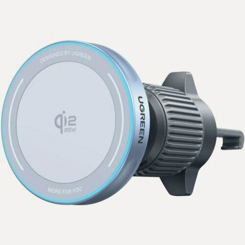 Изображение товара Беспроводное автомобильное зарядное устройство Ugreen W758 "MagFlow" 25Вт, Magnetic Qi2.2, магнитное, серебристо-голубой(55967)